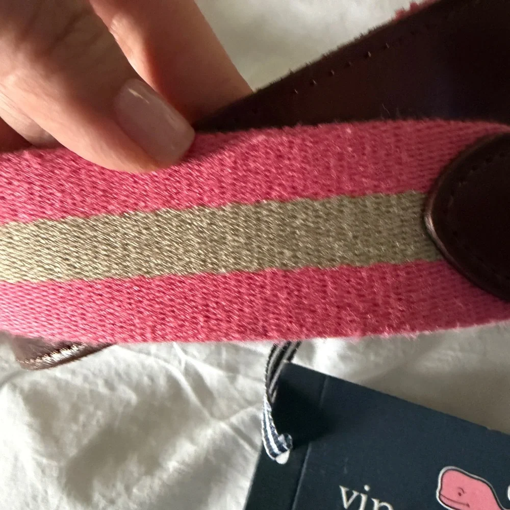Vineyard Vines Pink and Beige Striped Belt size 30